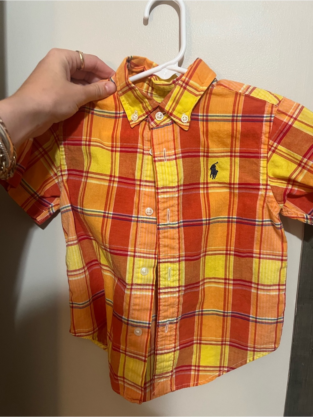 Ralph Lauren Boys Orange & Yellow Plaid Short-Sleeve Button-Down Shirt